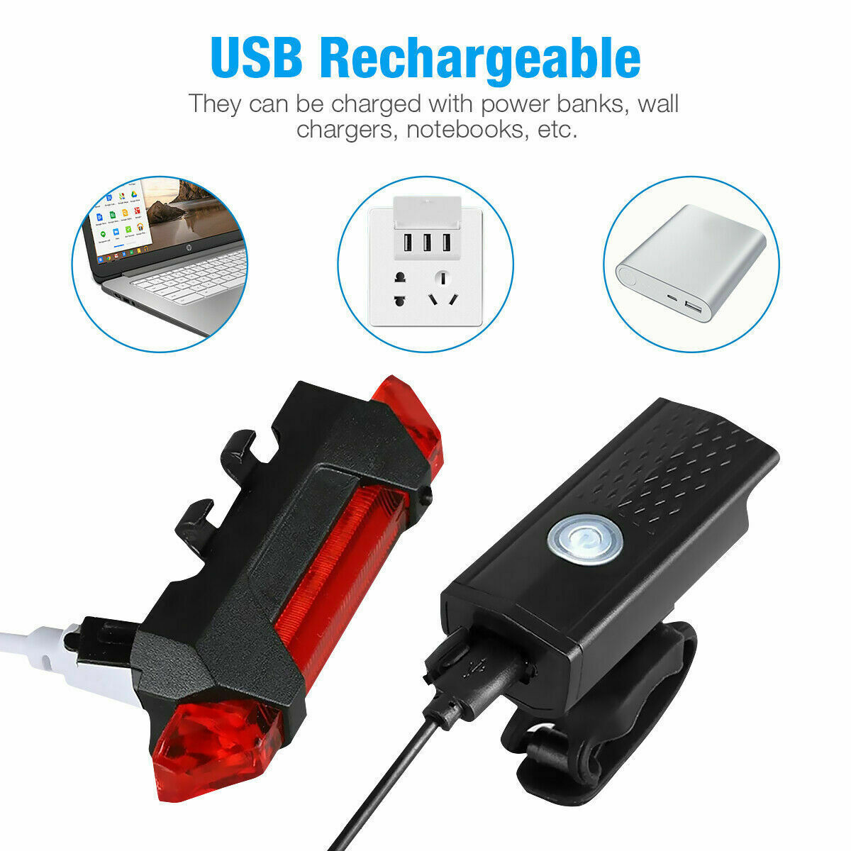 USB Rechargeable LED Bicycle Headlight Bike Head Light Cycling Rear Front Lamp Bike Light Rainproof USB Rechargeable LED bicycle Light - iztia