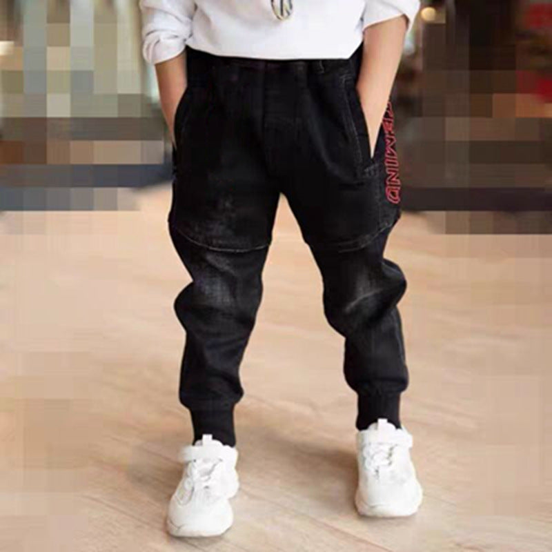 Kids Black Jeans Single Pants Spring And Autumn Boys Pants - iztia