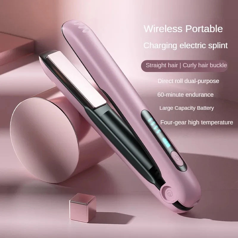 Wireless Hair Straightener Flat Iron Mini 2 IN 1 Roller USB 5000mAh Max 200 Degree Portable Cordless Curler 4 Levels Dry And Wet Uses - iztia