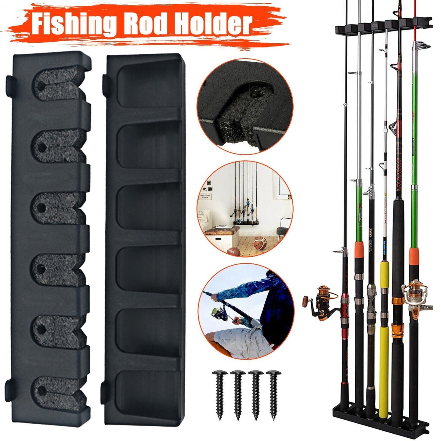 Fishing Rod Rack Vertical Holder Horizontal Wall Mount Boat Pole Stand Storage - iztia