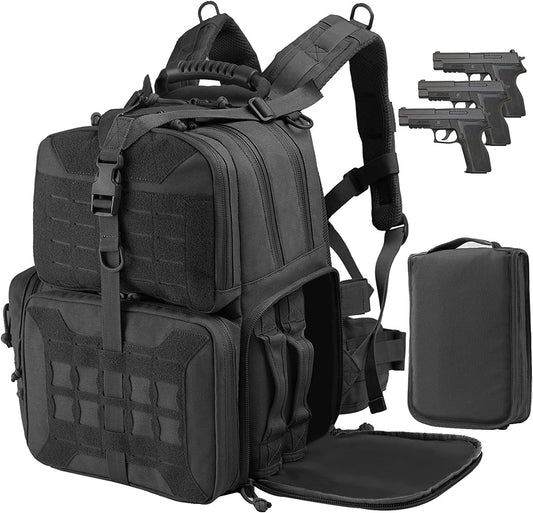 Tactical Range Backpack Bag, VOTAGOO Range Activity Bag For Handgun And Ammo, 3 Pistol Carrying Case For Hunting Shooting - iztia