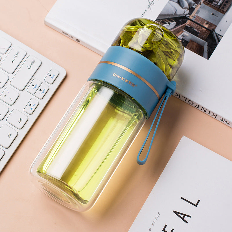 Glass Water Bottle With Tea Infuser Filter Tea Separation Double Wall Glass Bottle Leakproof Water Bottle - iztia