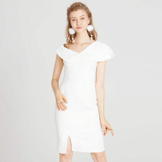 Split white dress dress - iztia