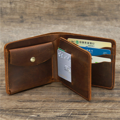 Men's Wallet Leather Wallet Retro Rough Tri-fold First Layer Cowhide - iztia