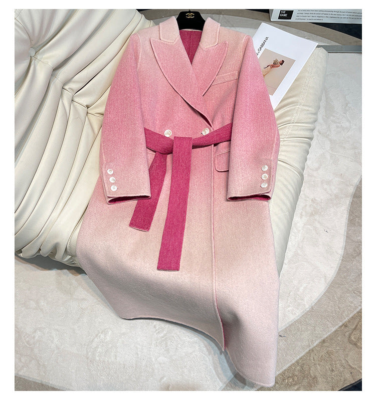 Fashion Gradient Color Belt Slim Slimming Soft And Comfortable Female Wool Overcoat - iztia