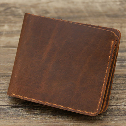 Men's Wallet Leather Wallet Retro Rough Tri-fold First Layer Cowhide - iztia