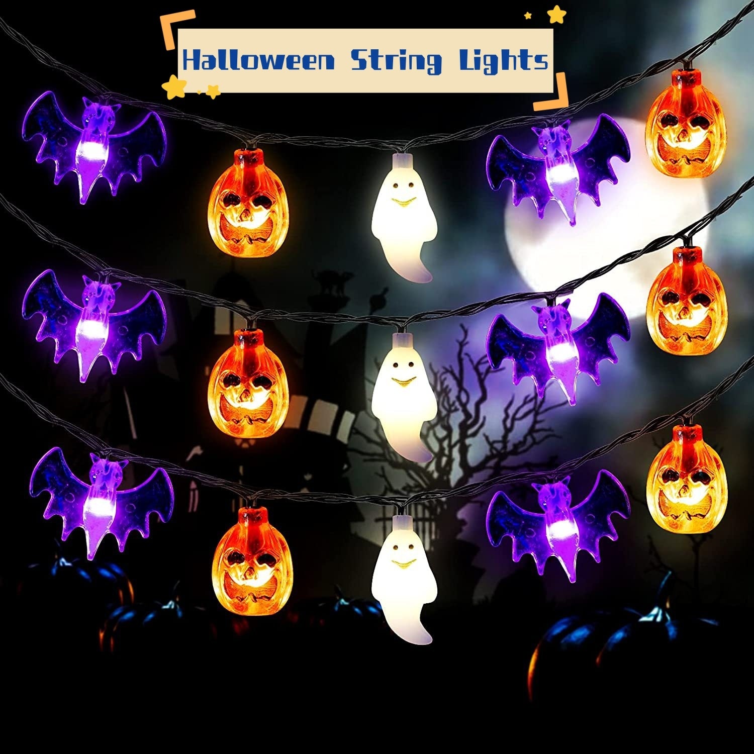 LED Halloween Pumpkin Spider Bat Skull String Light Lamp Home Garden Party Outdoor Halloween Decoration Lantern Light - iztia