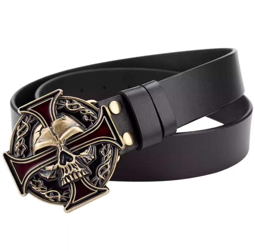 Casual Skull Decorative Two-layer Cowhide Belt - iztia