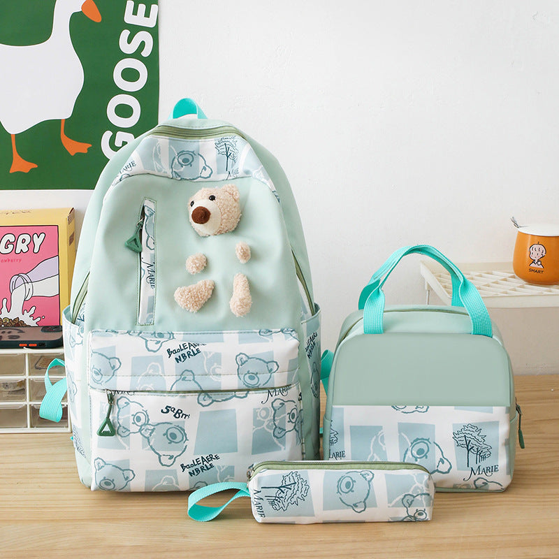 Elementary And Middle School Student Schoolbags Women's Cute Bear Lunch Box Three-piece Set - iztia