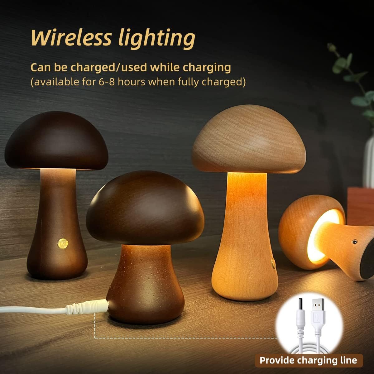 INS Wooden Cute Mushroom LED Night Light With Touch Switch  Bedside Table Lamp For Bedroom Childrens Room Sleeping Night Lamps Home Decor - iztia