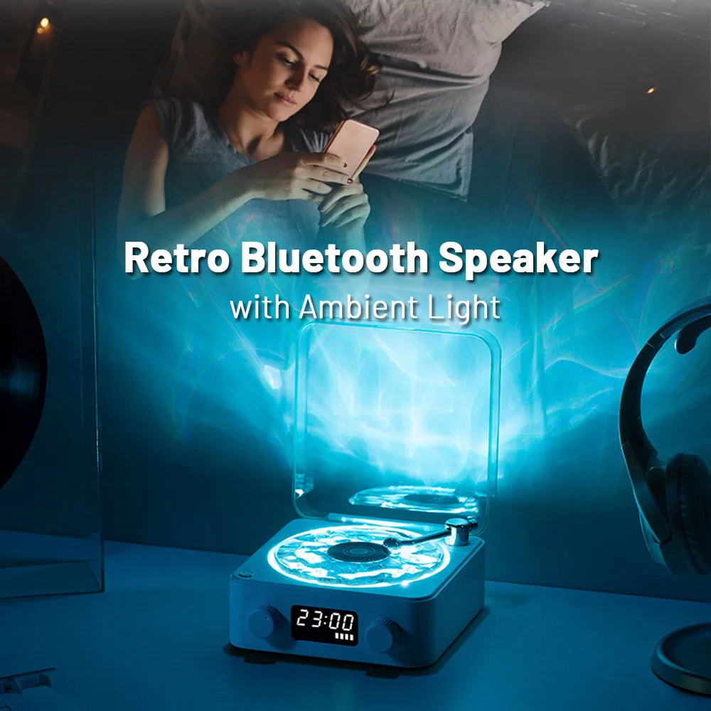 Retro Turntable Speaker Wireless Bluetooth 5.0 Vinyl Record Player Stereo Sound With White Noise RGB Projection Lamp Effect - iztia