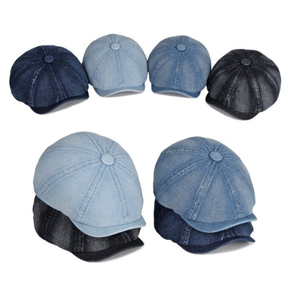 Spring And Autumn Washed Denim Octagonal Beret - iztia