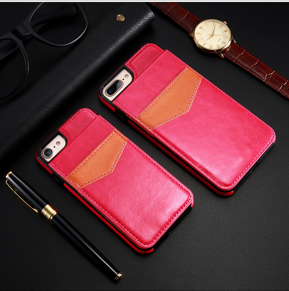 Compatible With Apple, Retro Leather Wallet Case For 8 7 6S 6 Plus Card Slot Holder Phone Cases - iztia