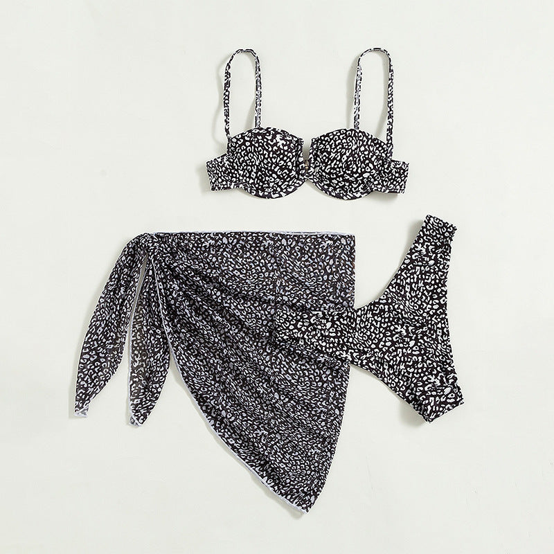 Three-piece Floral Bikini Beach Dress - iztia