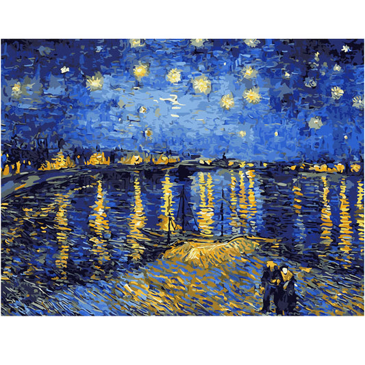 Best Pictures DIY Digital Oil Painting Paint By Numbers Christmas Birthday Unique Gift Van gogh starry sky of the rhone river - iztia