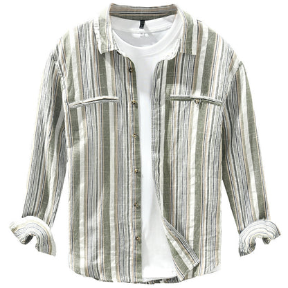 Fashion Striped Long Sleeves Shirt Men's Cotton And Linen - iztia