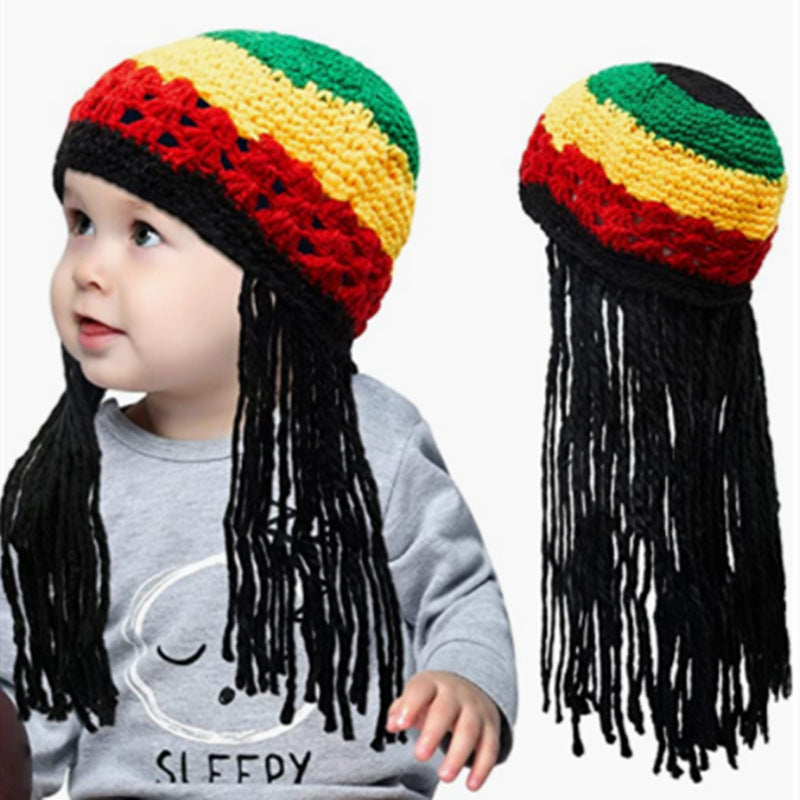 Halloween Jamaica Reggae Children Woolen Cap Handmade Knitted Rainbow Striped Festival Funny Wear - iztia