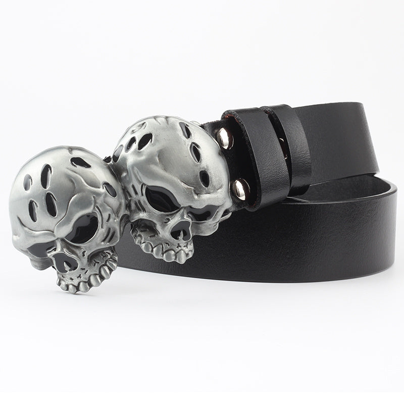 Casual Skull Decorative Two-layer Cowhide Belt - iztia