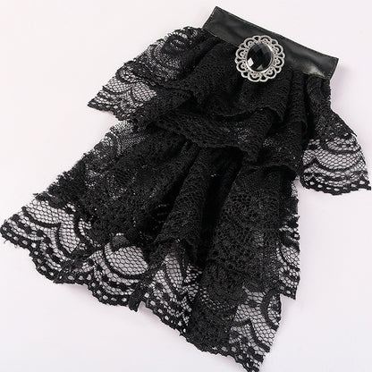 Vintage Shirt Fabric Embroidered Lace Black Detail Bow Tie - iztia