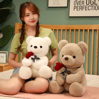 23-45cm New Lovely Hug Roses Teddy Bear Plush Pillow Stuffed Soft Animal Dolls Nice Birthday Gift Girlfriend Valentine's Day - iztia