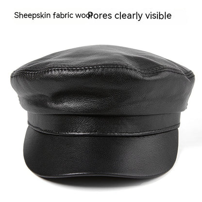 Autumn And Winter Sheepskin Flat-top Hat - iztia