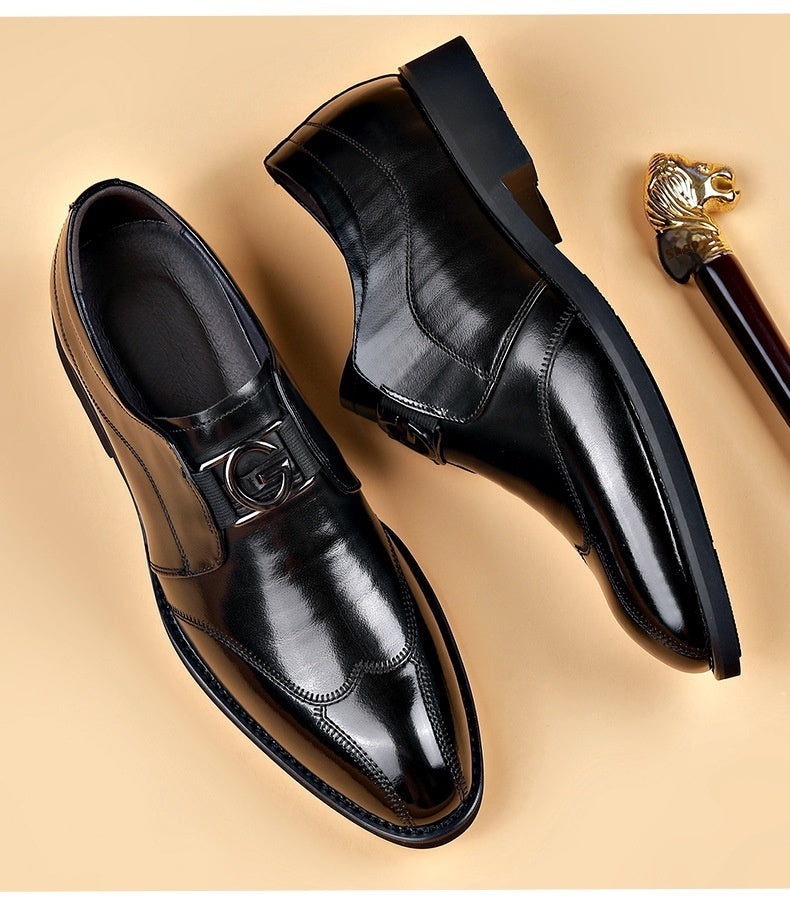Men's Casual Business Slip-on Embroidered Pointed Leather Shoes - iztia