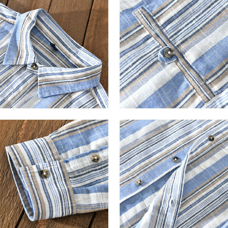 Fashion Striped Long Sleeves Shirt Men's Cotton And Linen - iztia