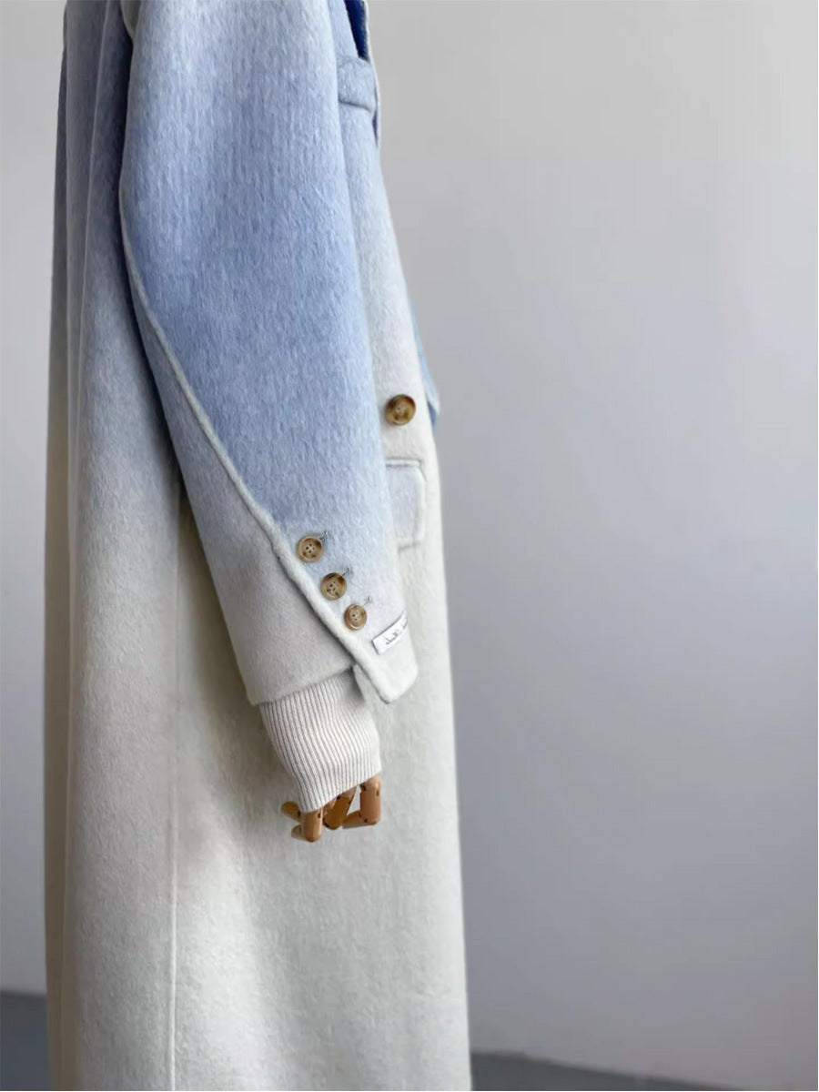 Double-faced Woolen Goods Shoulder Elegant Blue Gradient White Coat Coat - iztia