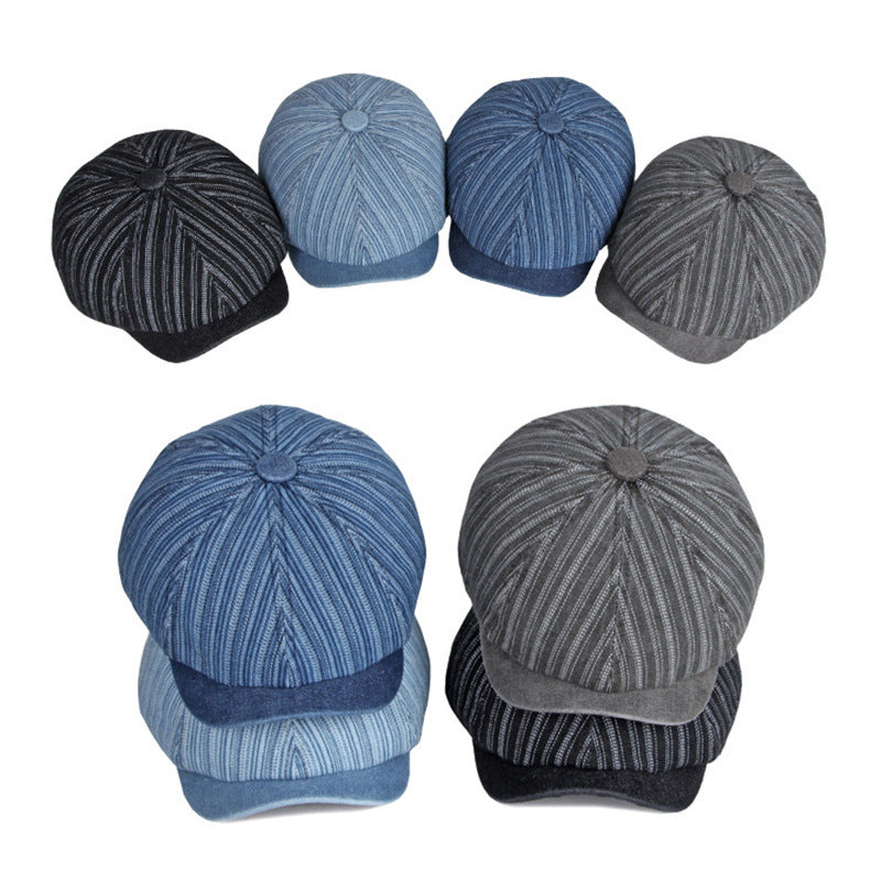 Spring And Autumn Washed Denim Octagonal Beret - iztia