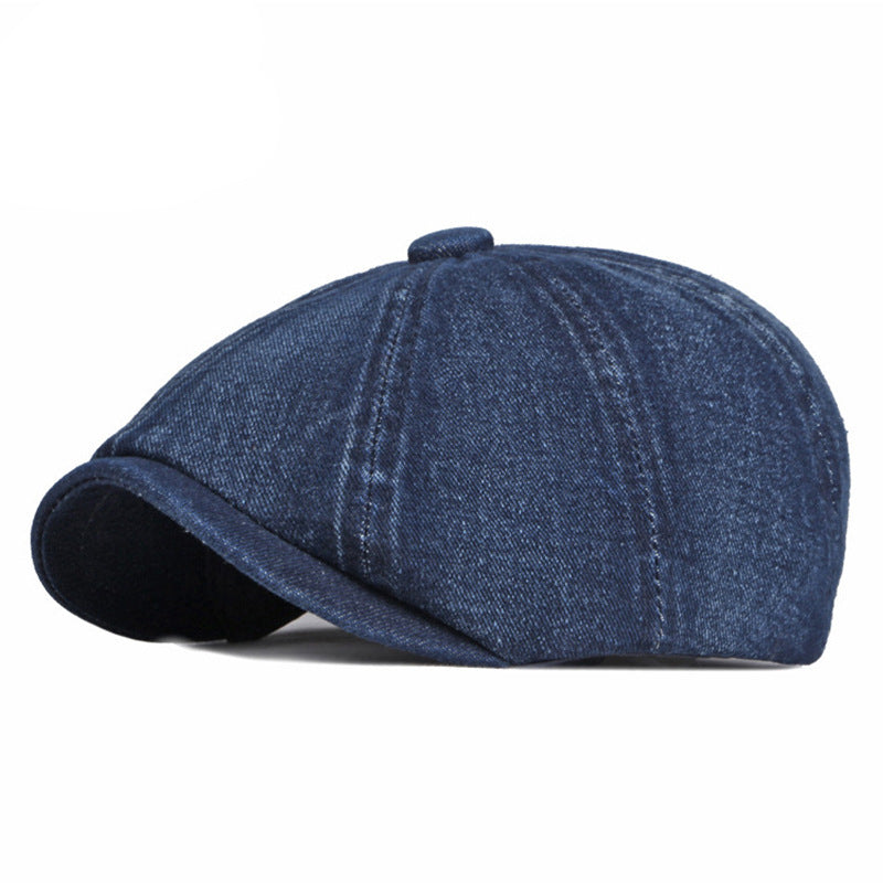 Spring And Autumn Washed Denim Octagonal Beret - iztia