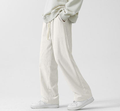 Fleece-lined Thick Loose Straight Corduroy Pants - iztia