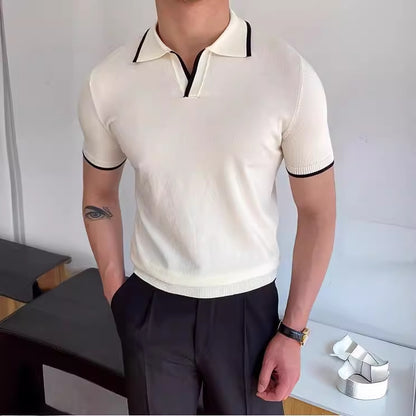 Men's Elbow-sleeved Top Fashion Polo Collar Casual T-shirt - iztia