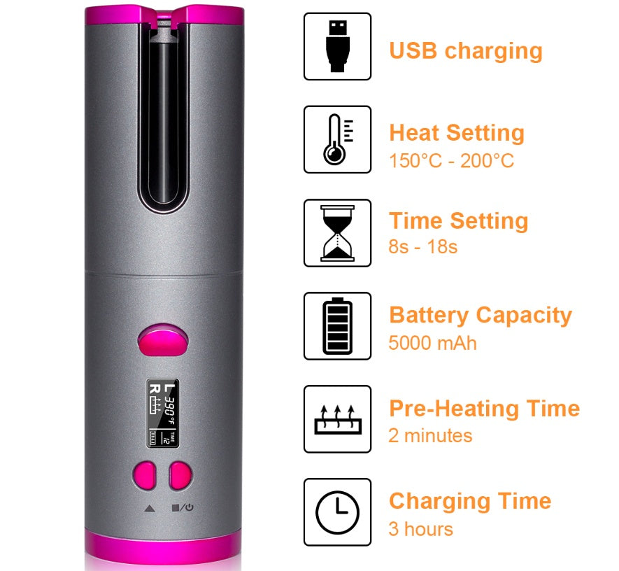 Curling Iron USB Wireless Multifunctional Charging Curler - iztia