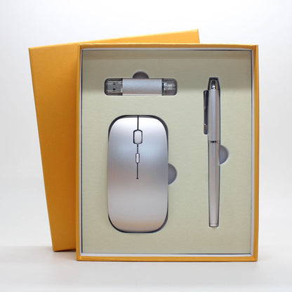 Factory direct business thin wireless mouse + mobile U disk + pen three pieces of office gift custom-made LOGO - iztia