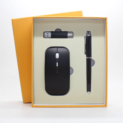 Factory direct business thin wireless mouse + mobile U disk + pen three pieces of office gift custom-made LOGO - iztia