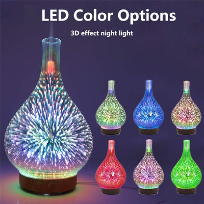 3D Glass Aroma Diffuser Colorful Lamp Humidifier Night Light - iztia