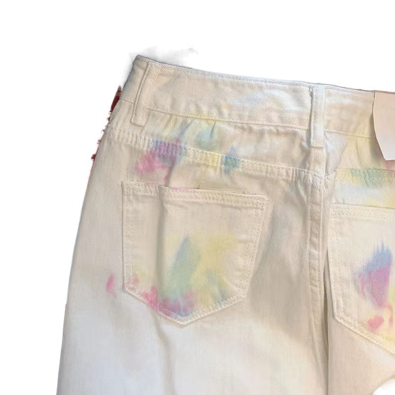 Retro Tie-dye Graffiti Straight High Waist Jeans For Women - iztia