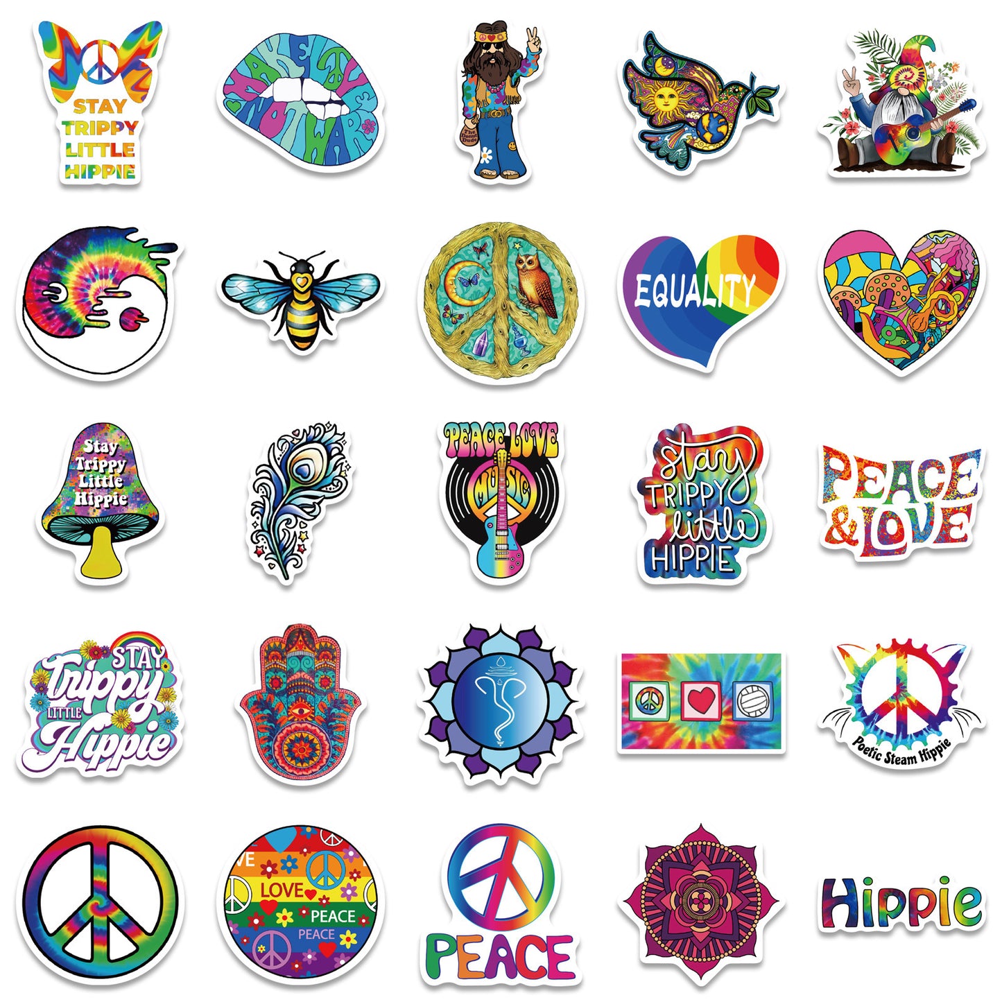 50 Cartoon Hippie Hippie Stickers Personalized Decoration Line - iztia