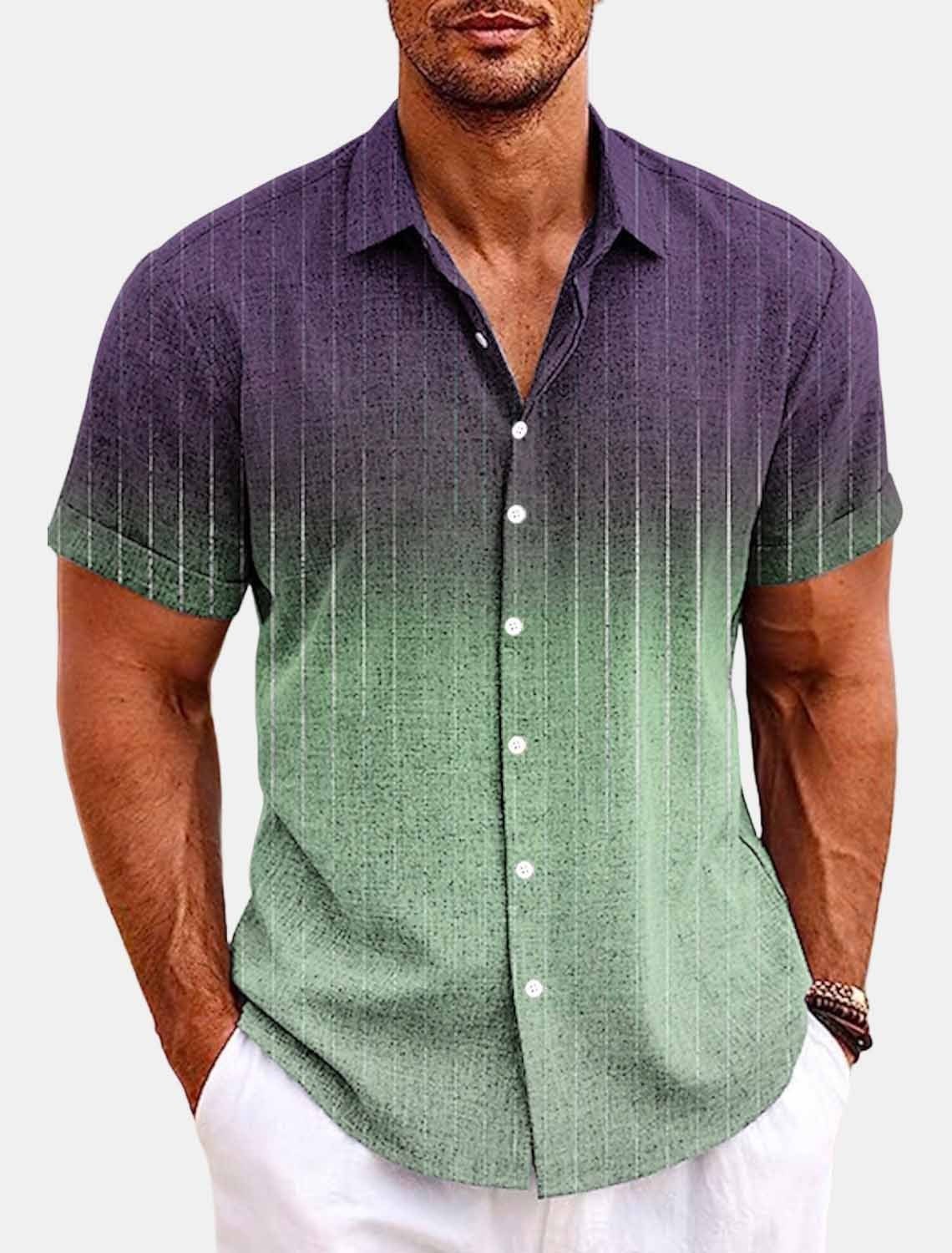 Bamboo Linen Men's Shirt Men's Printed Casual Short-sleeved Shirt Lapel - iztia