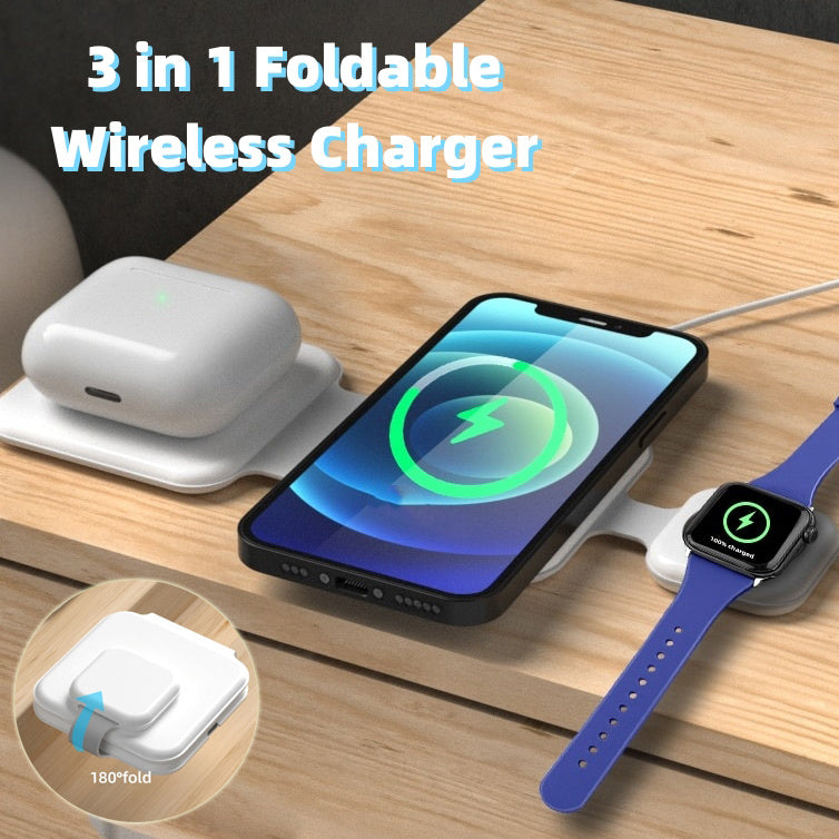 3 In 1 Magnetic Foldable Wireless Charger Charging Station Multi-device Folding Cell Phone Wireless Charger Gadgets - iztia