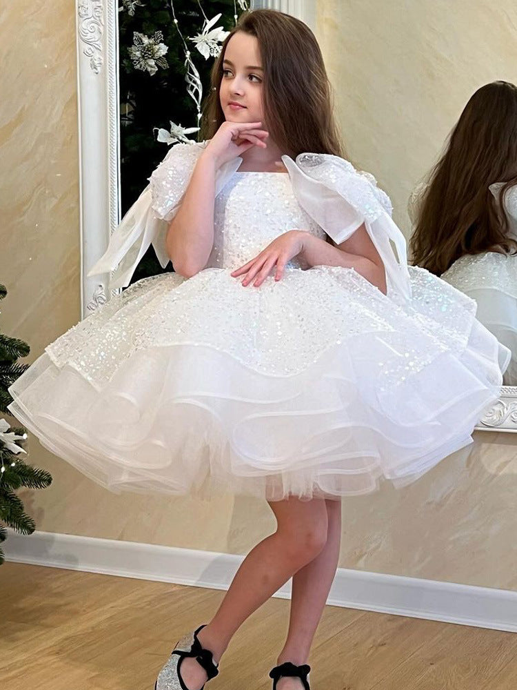 Girls' White Birthday Party Formal Dress Skirt - iztia