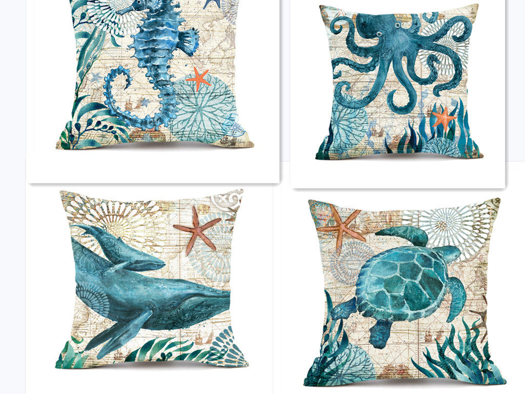 Cushion Covers Sea Turtle Printed Throw Pillow Cases For Home Decor Sofa Chair Seat - iztia