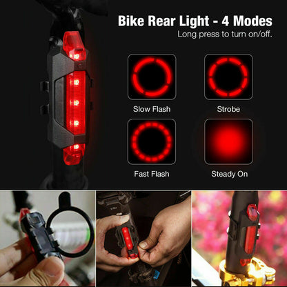 USB Rechargeable LED Bicycle Headlight Bike Head Light Cycling Rear Front Lamp Bike Light Rainproof USB Rechargeable LED bicycle Light - iztia