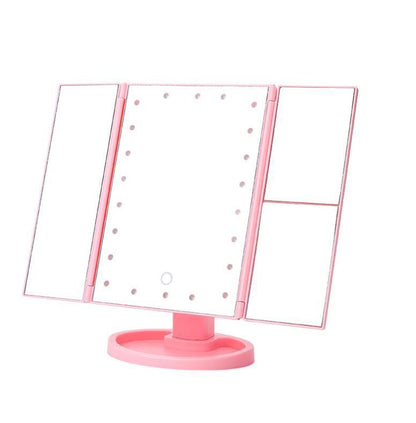 Three-sided Foldable Magnifying Desktop Makeup Mirror With Lamp - iztia