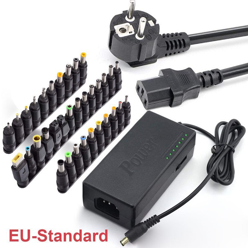 96W Universal Power Adapter: Adjustable 12V-24V Regulated AC to DC Converter for Household Appliances - for US, GB & Europe EU Plug (Black) - iztia