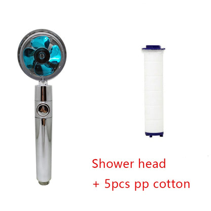 Shower Head Water Saving Flow 360 Degrees Rotating With Small Fan ABS Rain High Pressure Spray Nozzle Bathroom Accessories - iztia