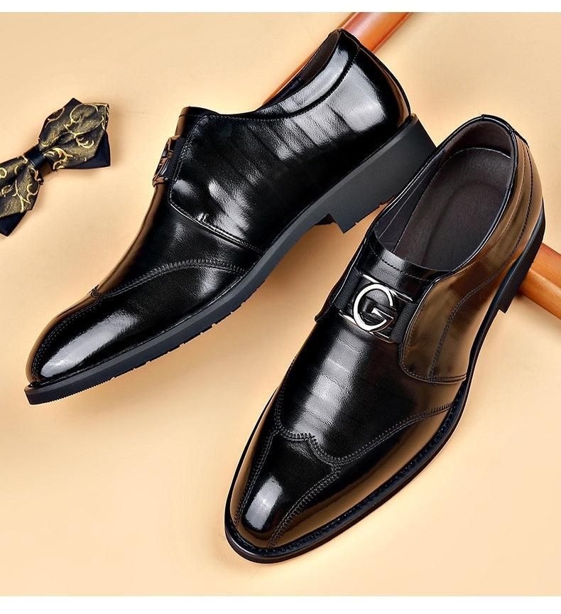 Men's Casual Business Slip-on Embroidered Pointed Leather Shoes - iztia