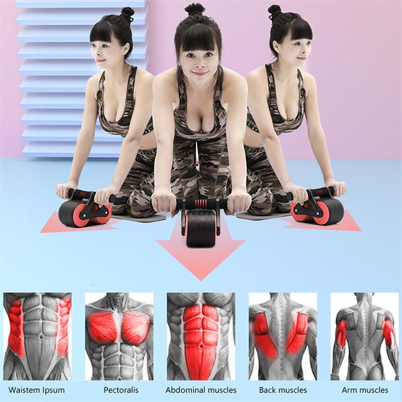 Double Wheel Abdominal Exerciser Women Men Automatic Rebound Ab Wheel Roller Waist Trainer Gym Sports Home Exercise Devices - iztia