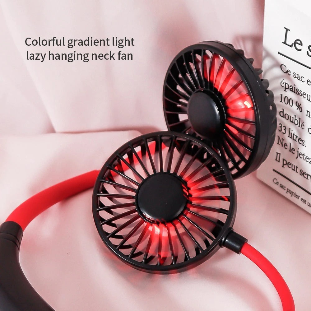 Mini Portable Hanging Neckband Fan USB Rechargeable Double Fans Air Cooler Conditioner Colorful Aroma Electric Desk Fan For Room - iztia