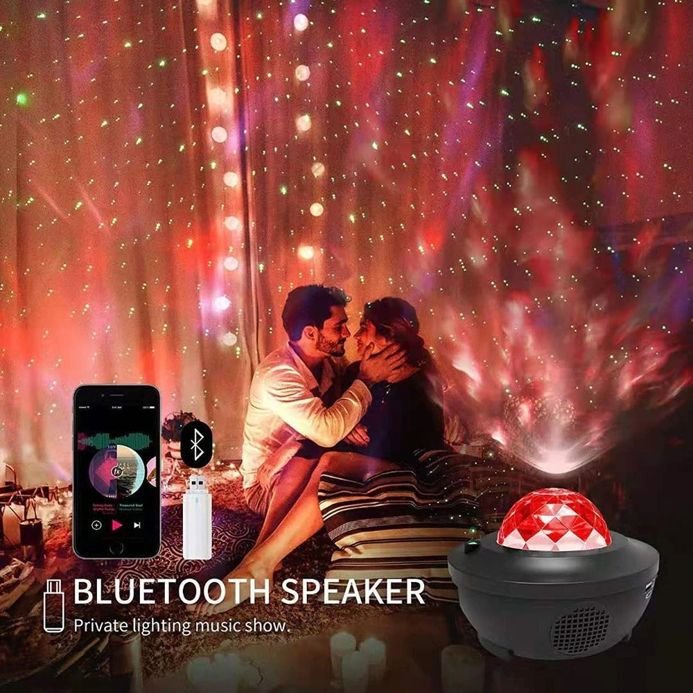 USB LED Star Night Light Music Starry Water Wave LED Projector Light Bluetooth Projector Sound-Activated Projector Light Decor - iztia